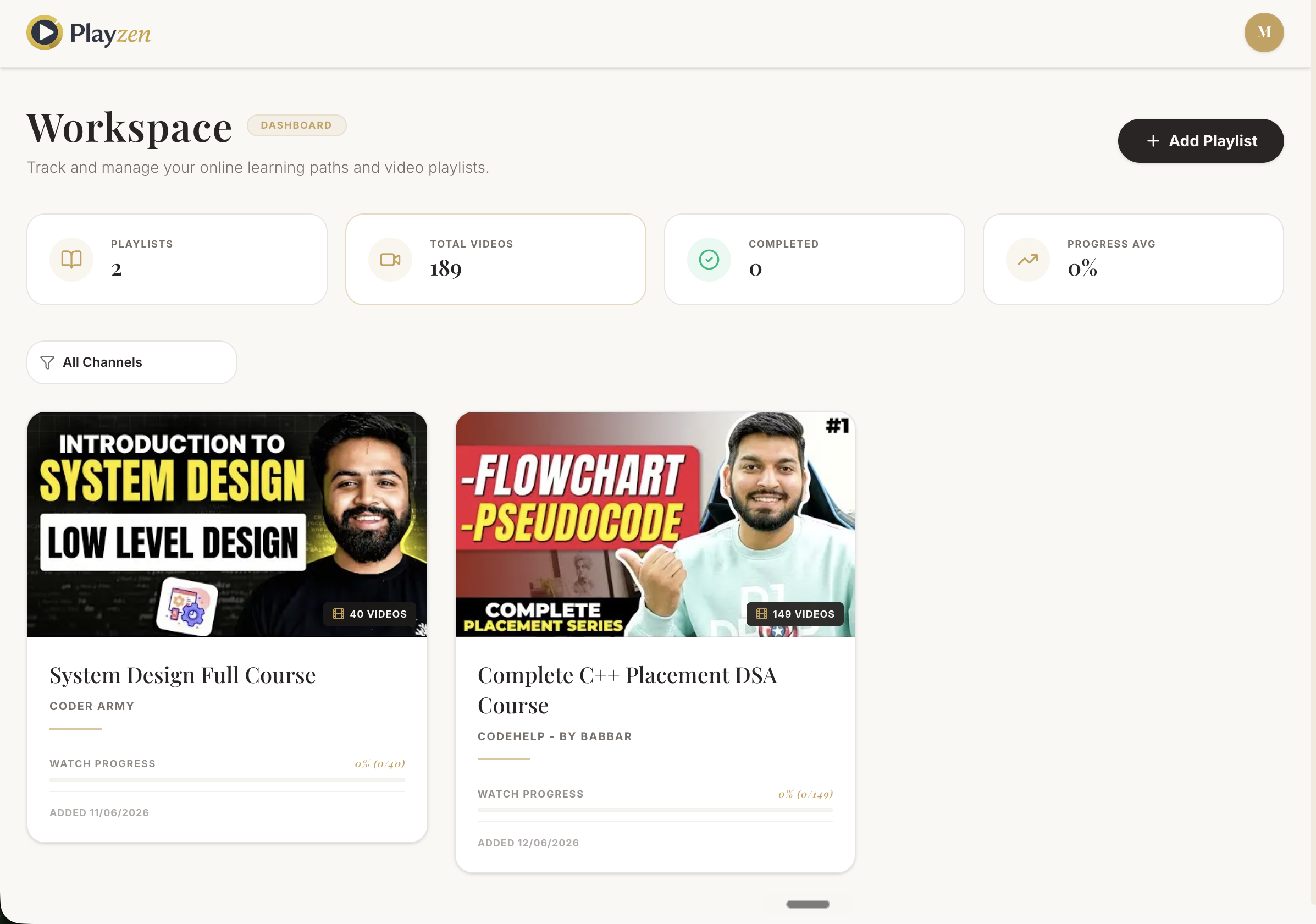 Playzen Dashboard Workspace